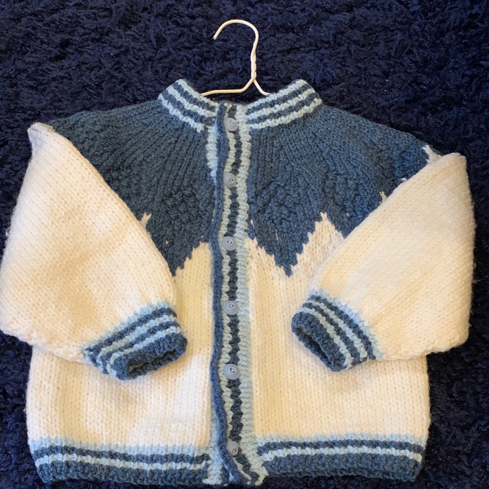 Kids Blue and White Hand-Knitted Sweater